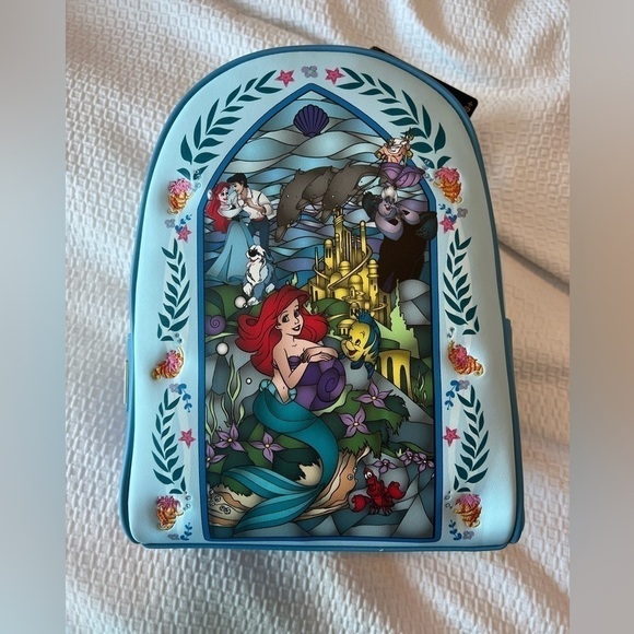 Loungefly Disney Exclusive Little Mermaid Stained Glass Mini Backpack Bag NWT main image 6